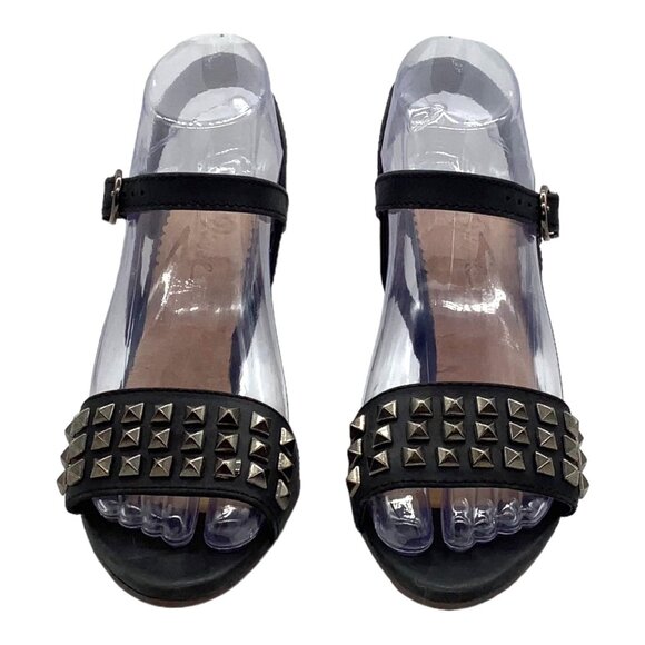 DIESEL 36 Cuir Desir Soleil Studded Sandal Block Heel Black Leather Ankle Strap - Picture 4 of 11